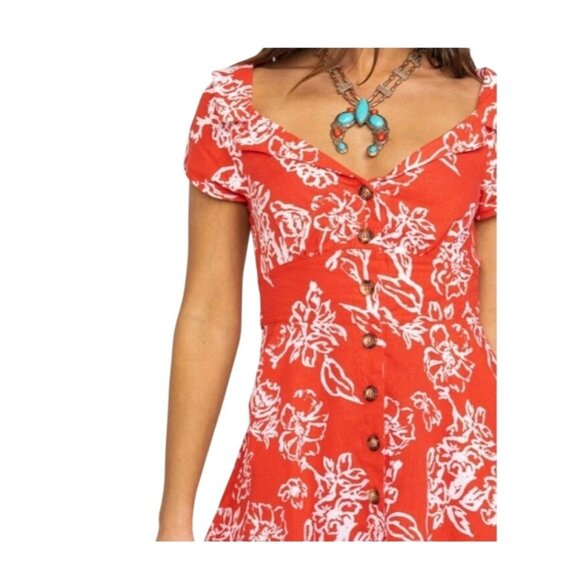 Free People  Women’s Size 10 A Thing Called Love Linen Blend Mini Dress Red - Picture 3 of 16